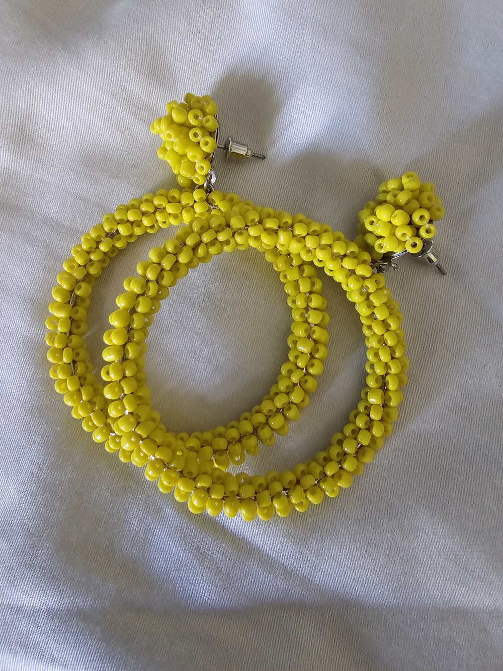 Yellow Seed Bead Hoop Earrings